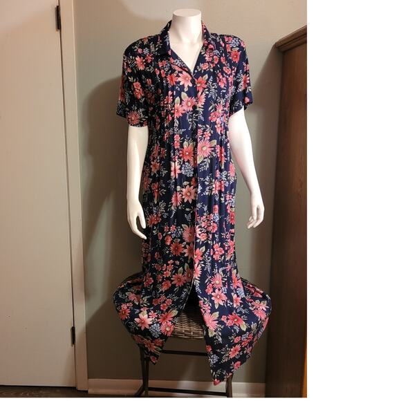 Vntg 80s Erika Dark Floral Maxi Dress Modest Accordion Pleated Long Church XL - Picture 1 of 14
